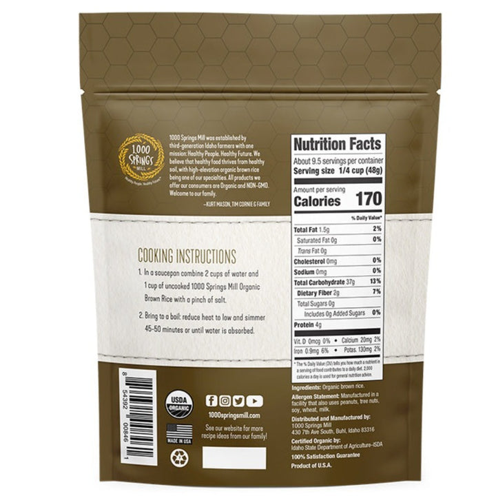 Brown Rice - Organic - 1,000 Springs Mill